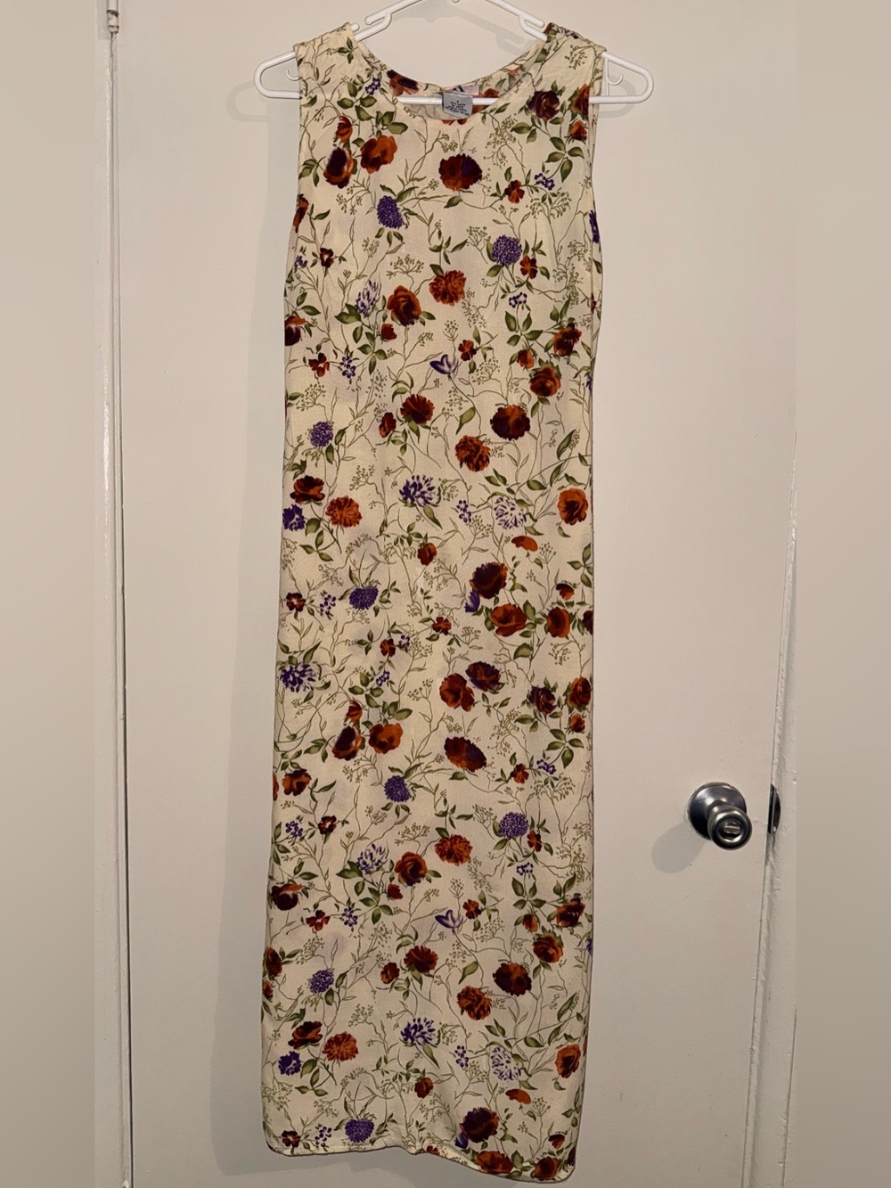 Ivory Floral Maxi Dress with Burgundy and Purple Blooms